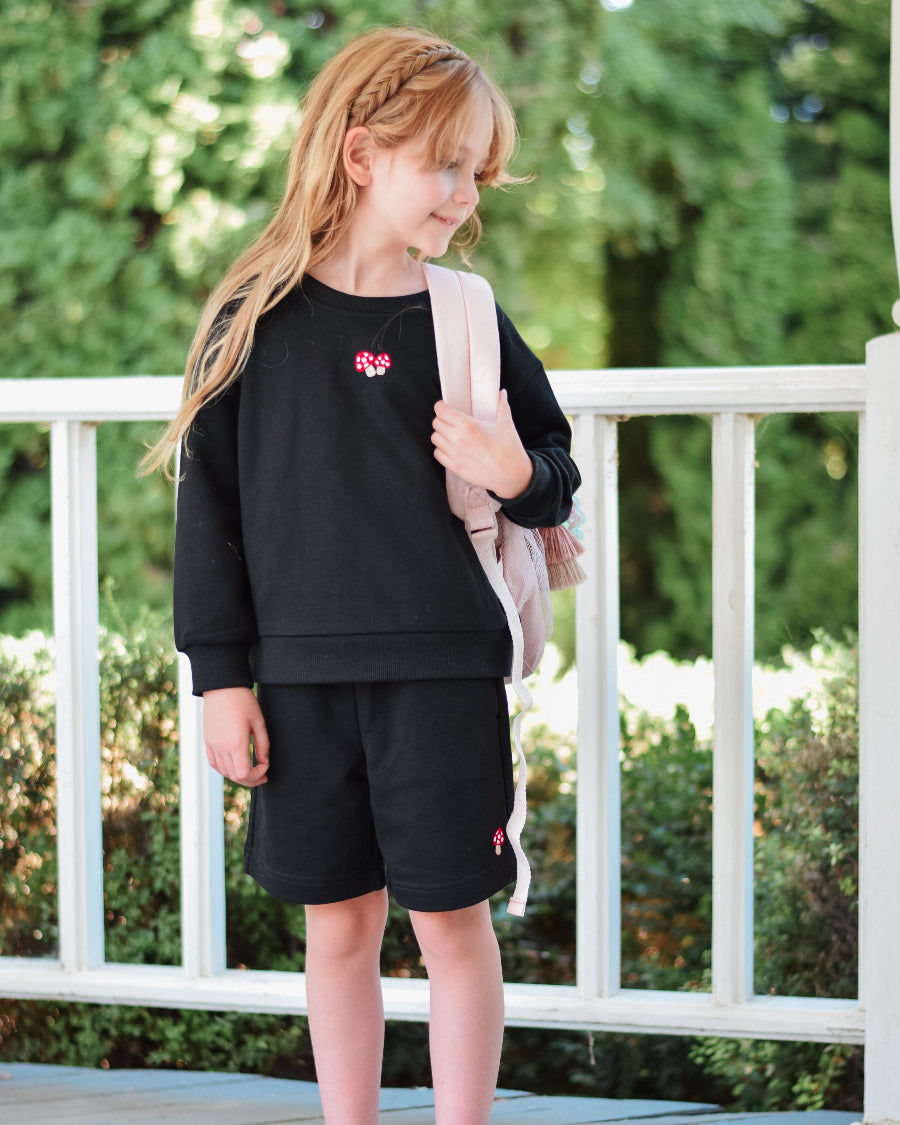 No Sweat Kids Crewneck and Shorts Set in Black