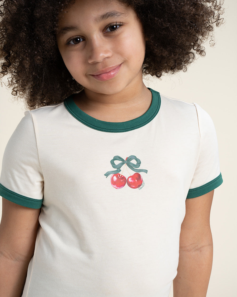 Vanilla Kids Cherry Print Ringer Tee