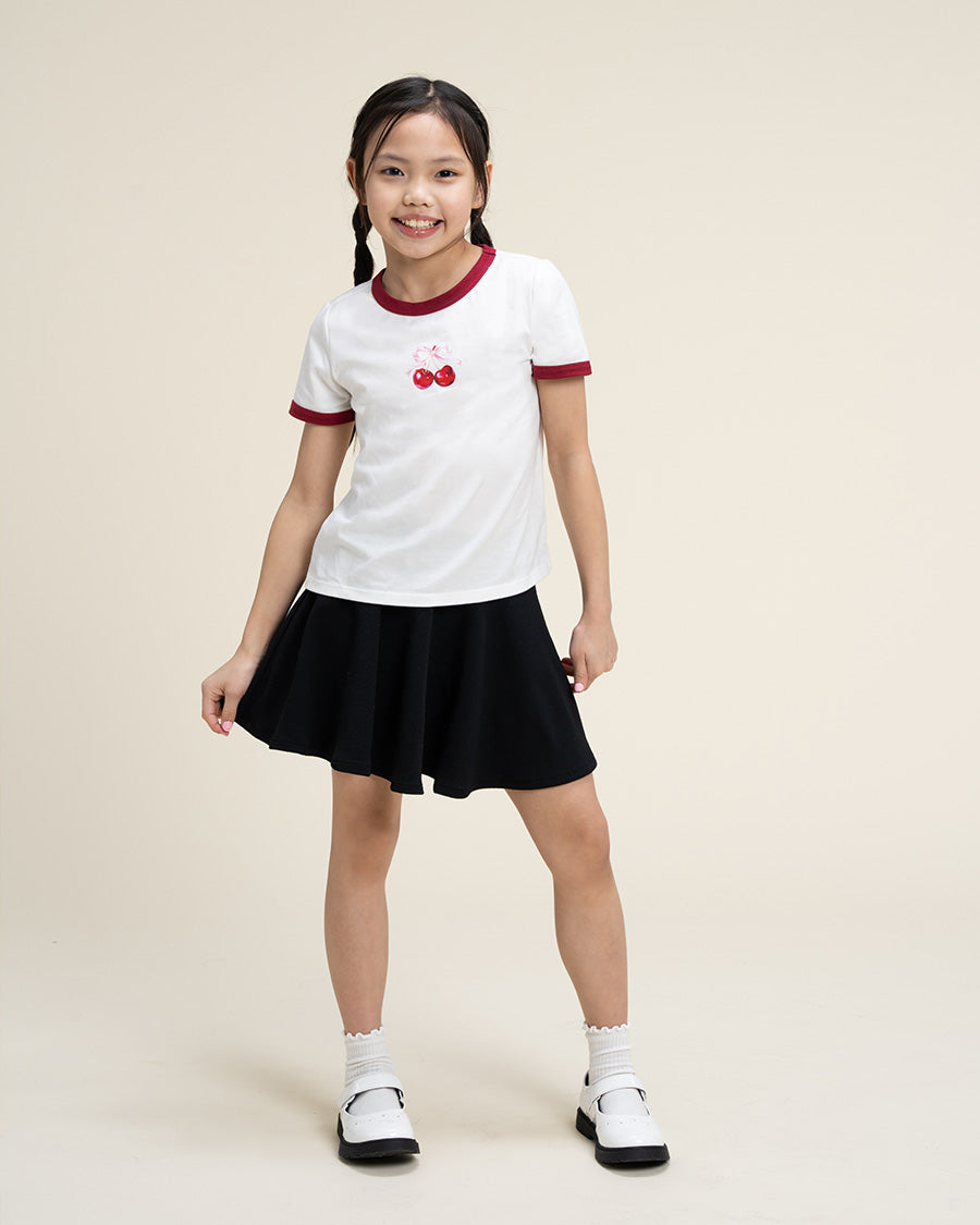 White Kids Cherry Print Ringer Tee