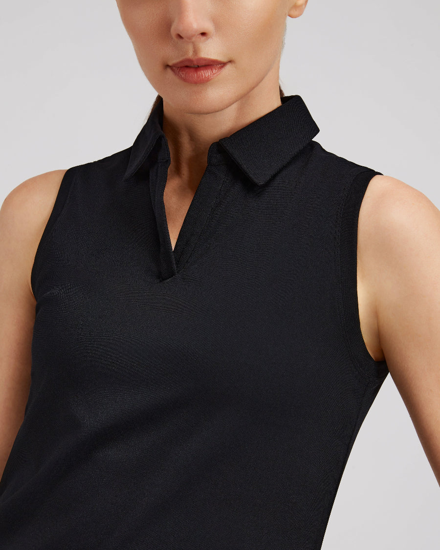 Black Classic Fit Sleeveless Polo Shirt