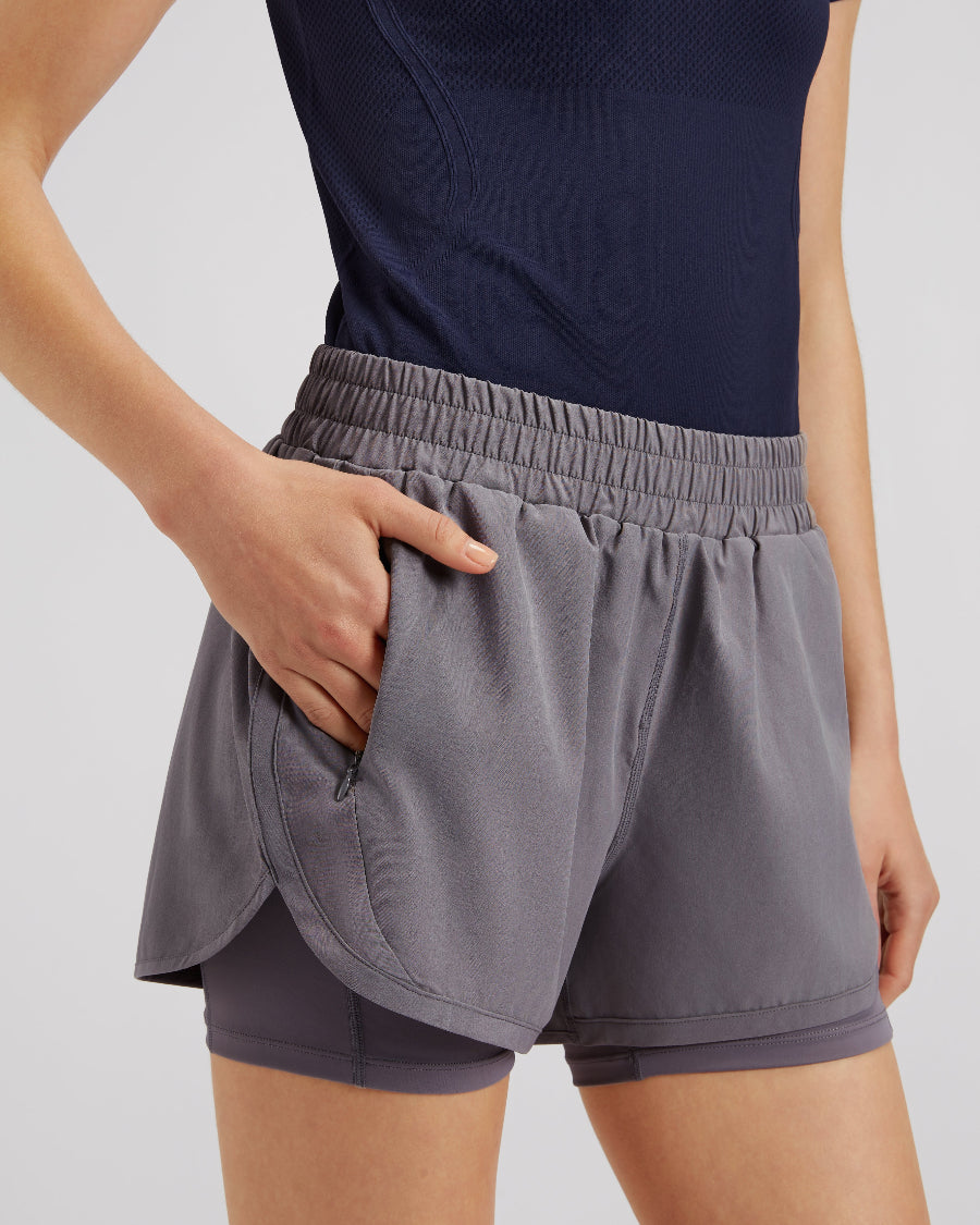 Smoke Grey FlexRun Convertible 2 in 1 Running Shorts