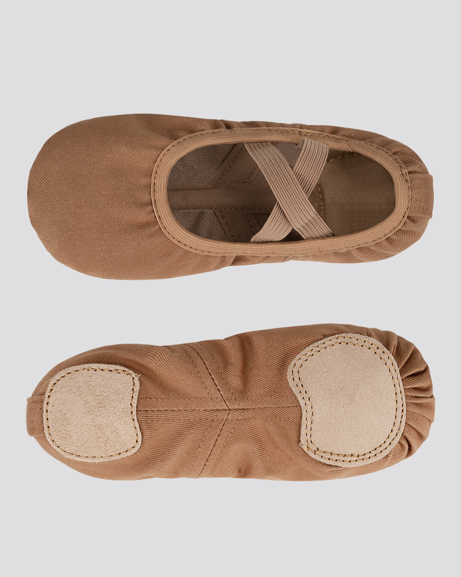Tan Kids Cross Straps Canvas Ballet Shoes