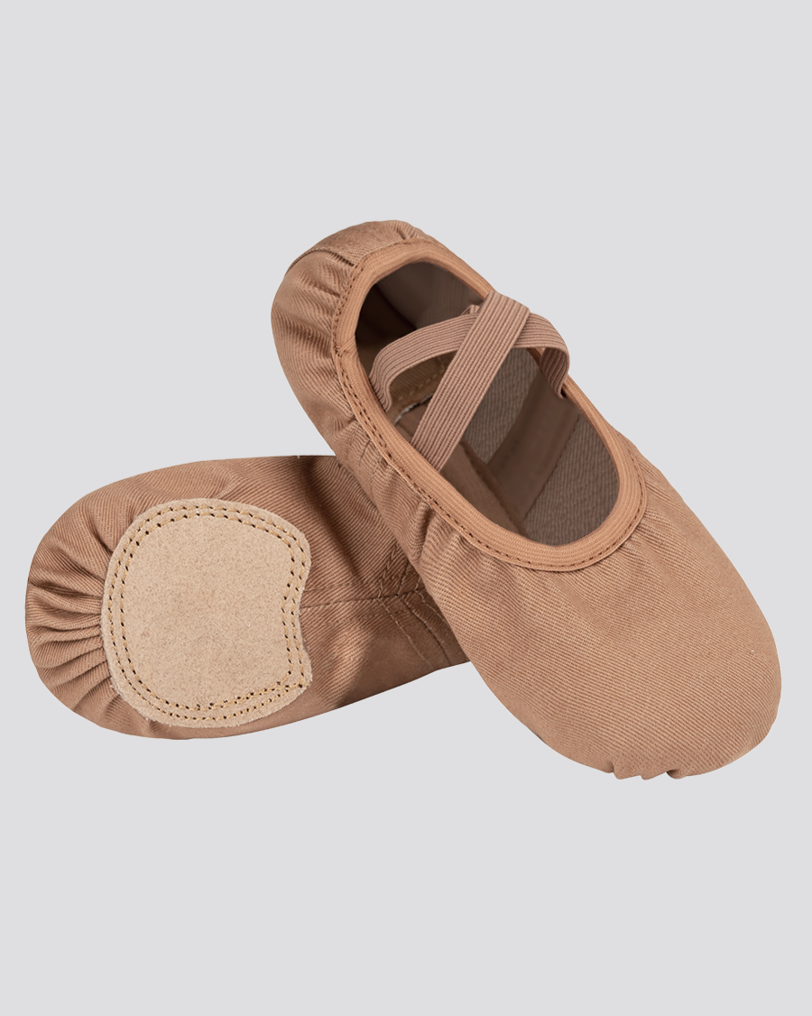 Tan Kids Cross Straps Canvas Ballet Shoes