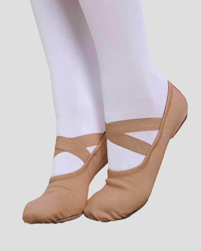 Tan Kids Cross Straps Canvas Ballet Shoes
