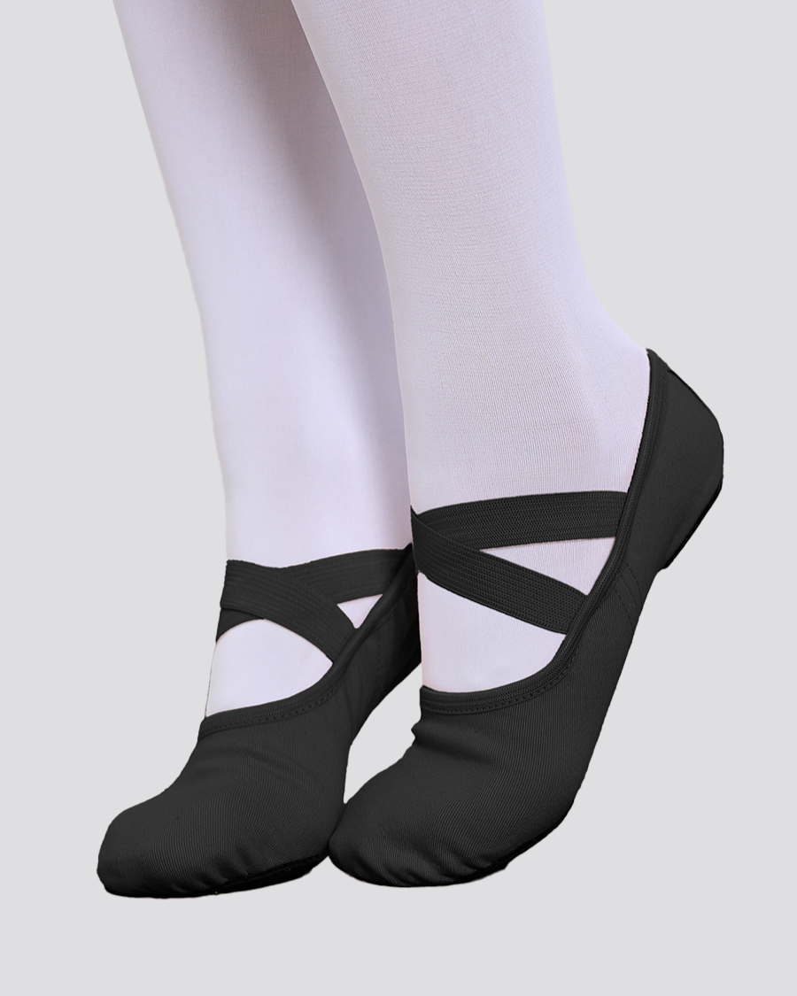Black Kids Cross Straps Canvas Ballet Shoes