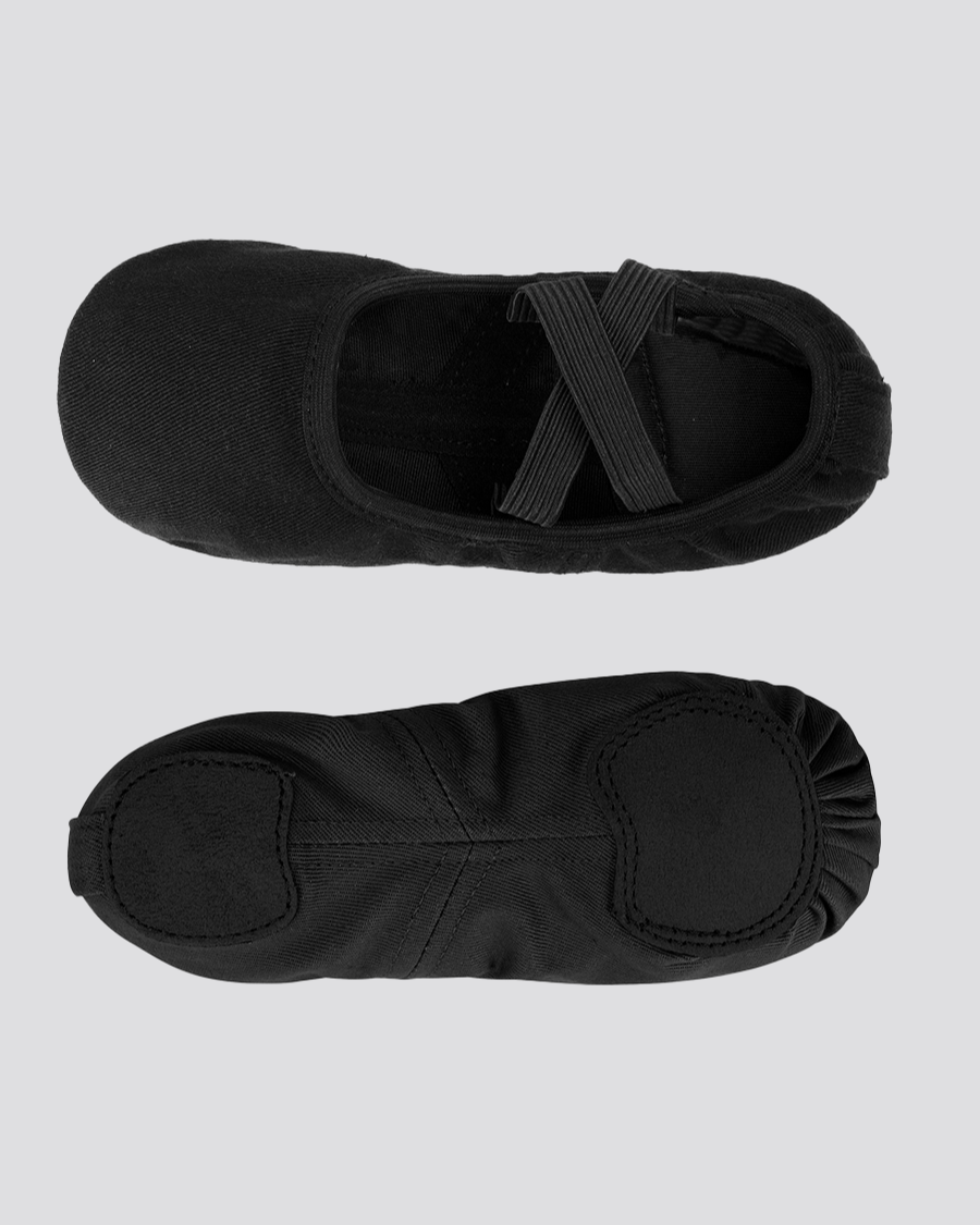 Black Kids Cross Straps Canvas Ballet Shoes