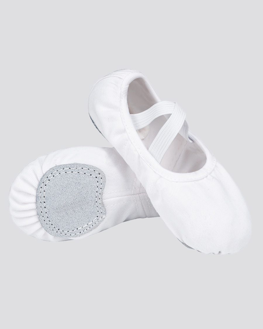 White Kids Cross Straps Canvas Ballet Shoes