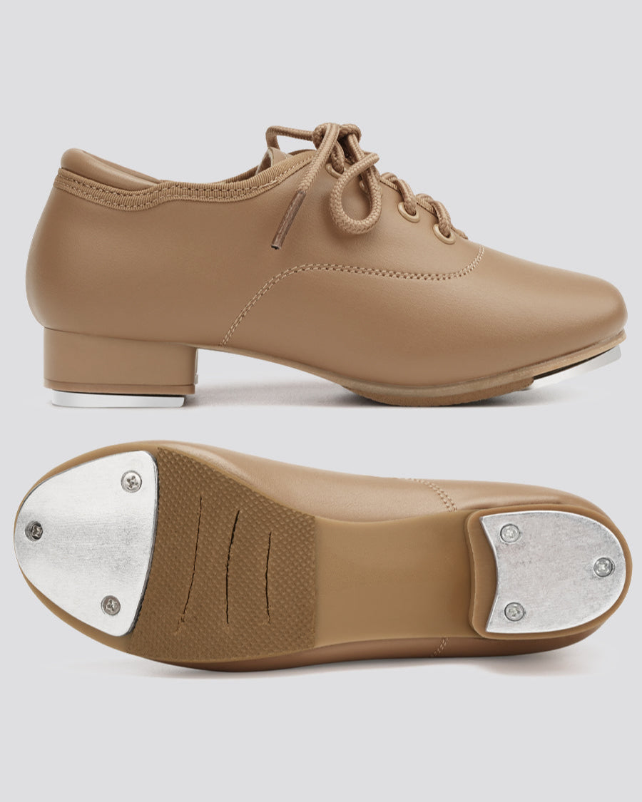 Tan Kids Lace Up PU Leather Tap Shoes
