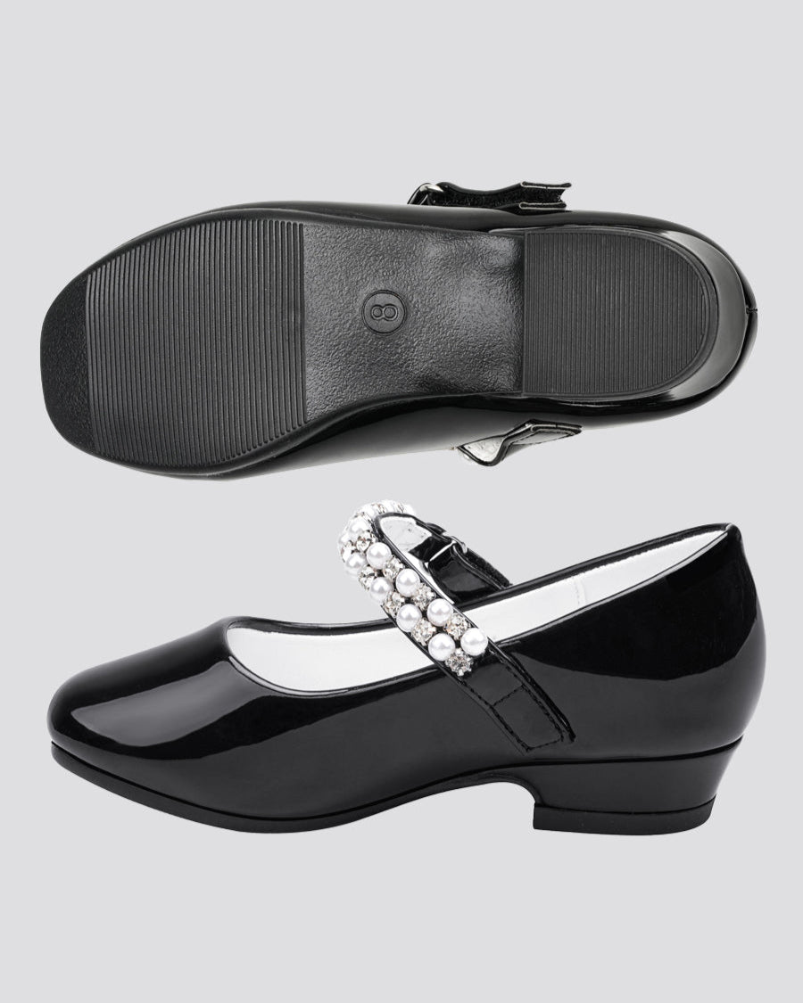 Black Girls Pearl and diamond strap Low Heel Mary Jane