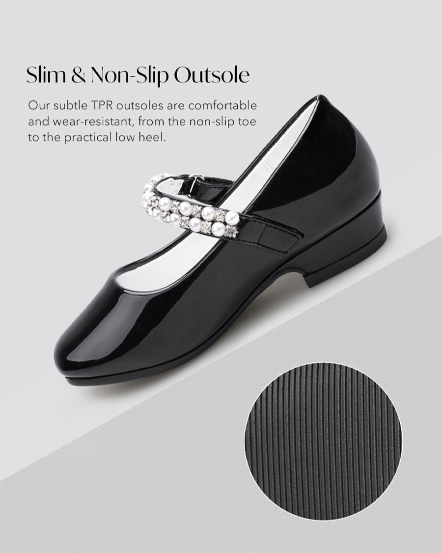 Black Girls Pearl and diamond strap Low Heel Mary Jane
