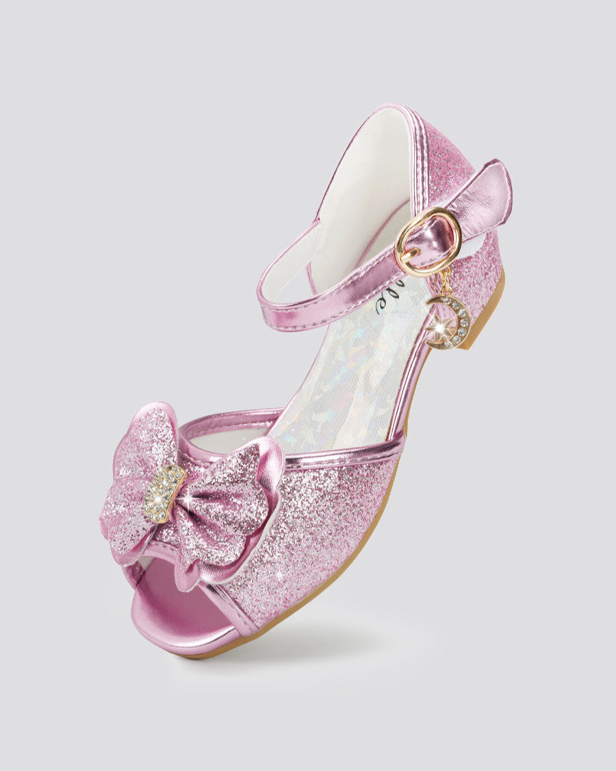 Pink Girls Sparkly Princess Low Heels Sandals