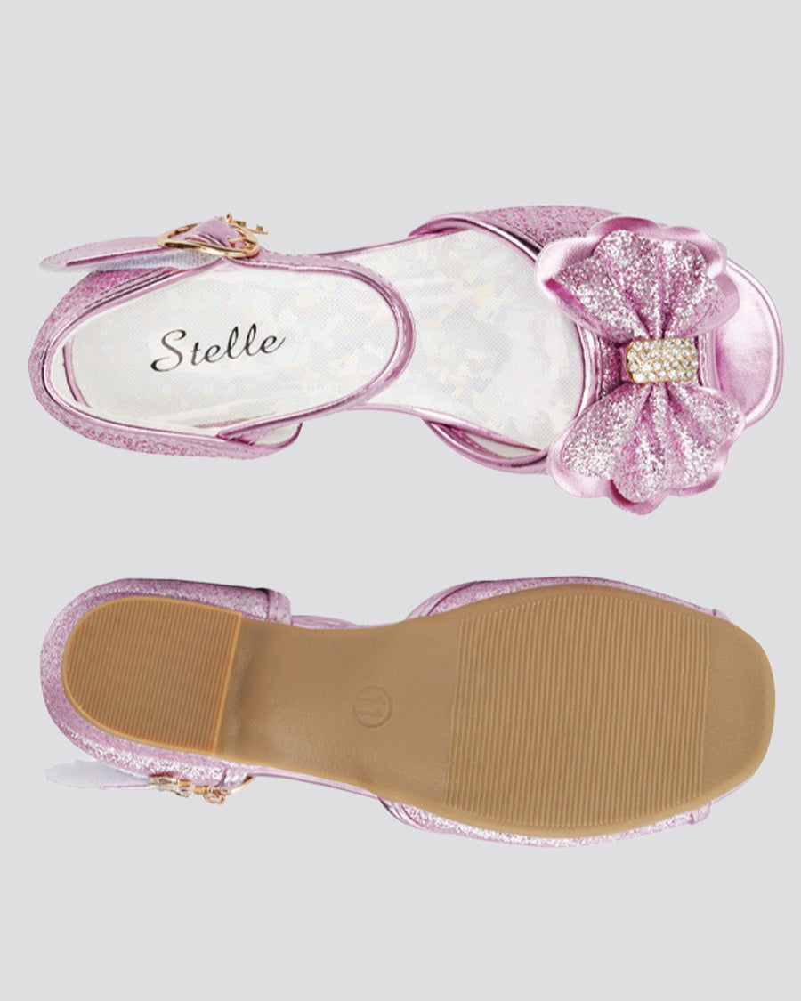 Pink Girls Sparkly Princess Low Heels Sandals
