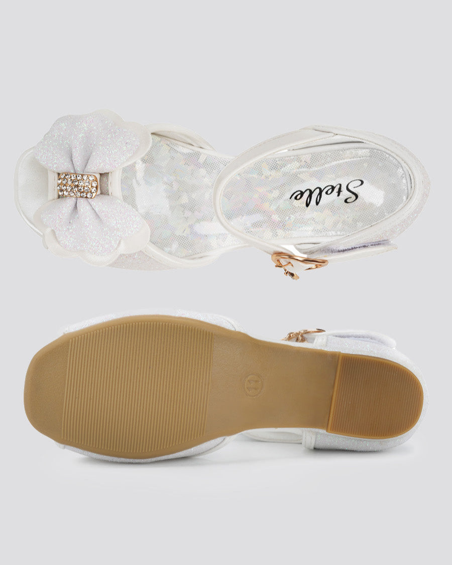 White Girls Sparkly Princess Low Heels Sandals