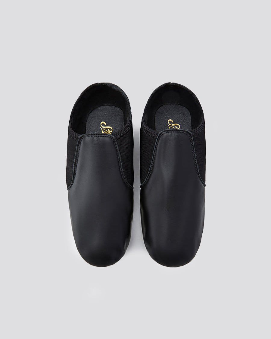 Black Kids Unisex Jazz Shoes Leather Slip-On Dance Shoes