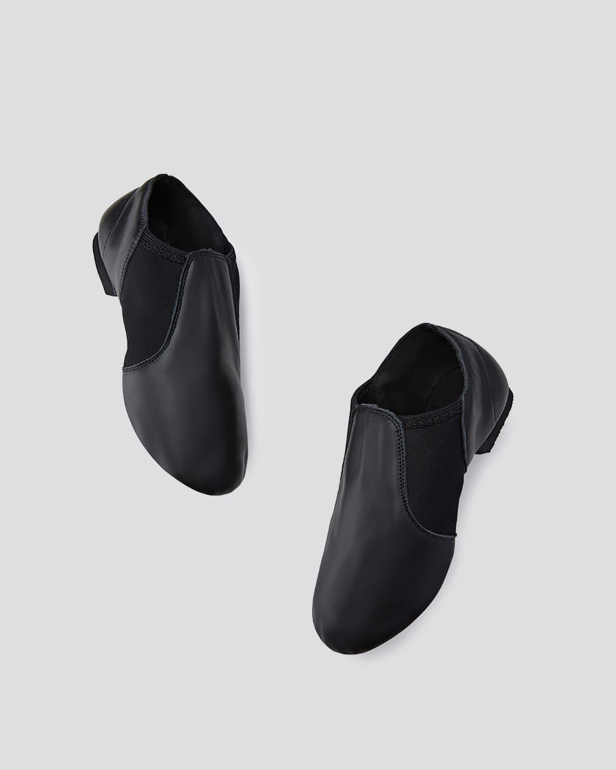 Black Kids Unisex Jazz Shoes Leather Slip-On Dance Shoes