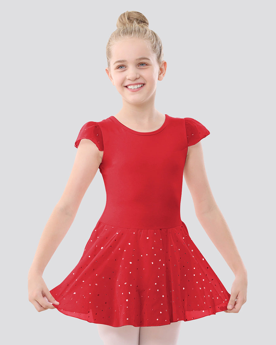 Girls Sparkling Flutter Sleeves Dress in Red