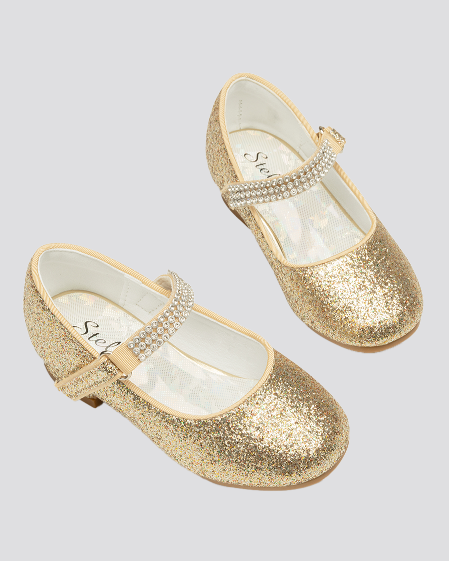 Gold Girls Low Heel Mary Jane Dress Shoes
