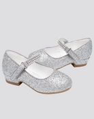 Silver Girls Low Heel Mary Jane Dress Shoes