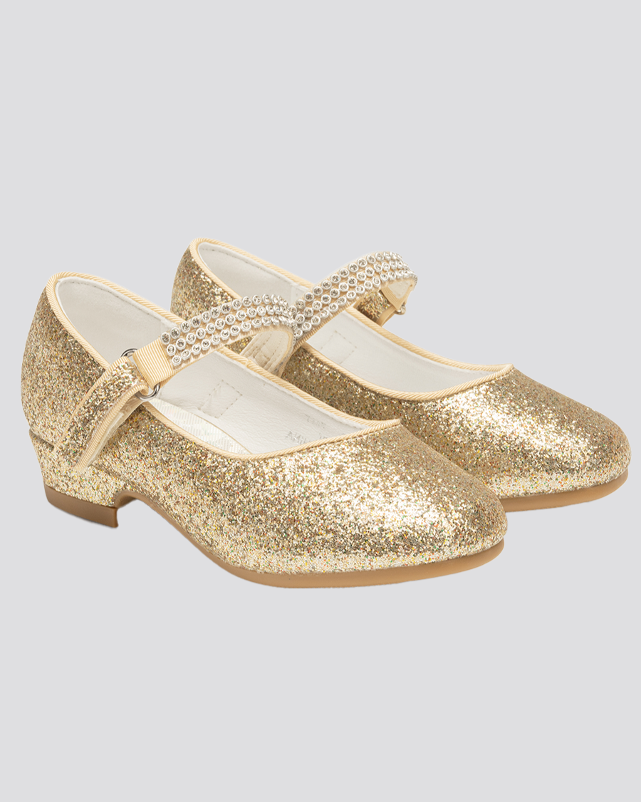 Gold Girls Low Heel Mary Jane Dress Shoes