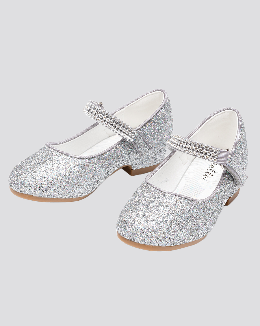 Silver Girls Low Heel Mary Jane Dress Shoes