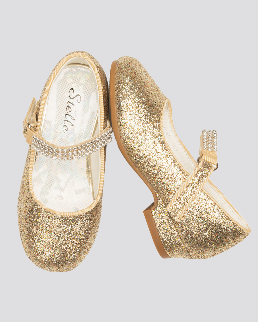 Gold Girls Low Heel Mary Jane Dress Shoes