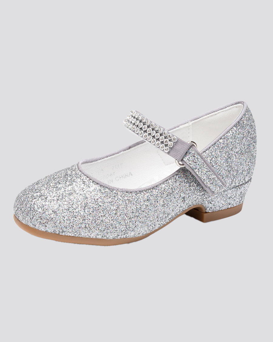 Silver Girls Low Heel Mary Jane Dress Shoes