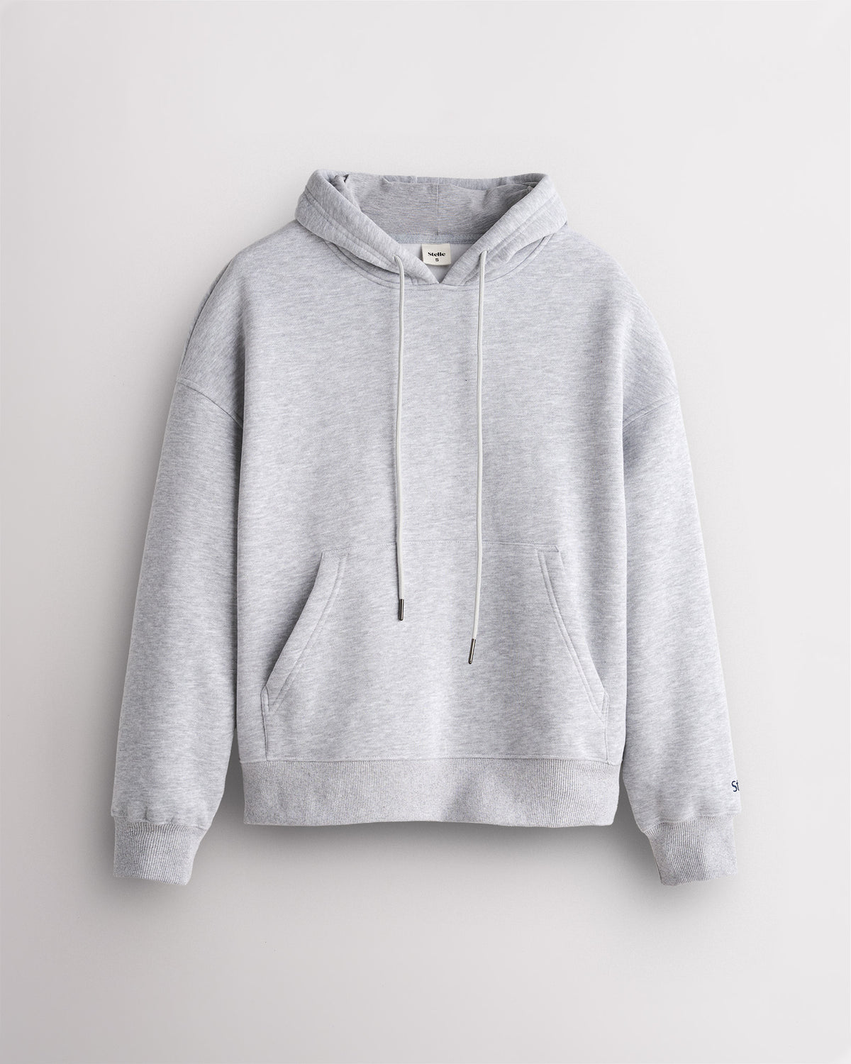 Women’s Oversized Fleece Hoodie with Embroidered Cuff in Light Heather Grey