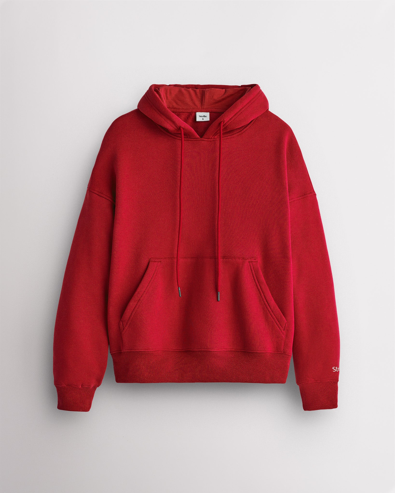 Women’s Oversized Fleece Hoodie with Embroidered Cuff in Red