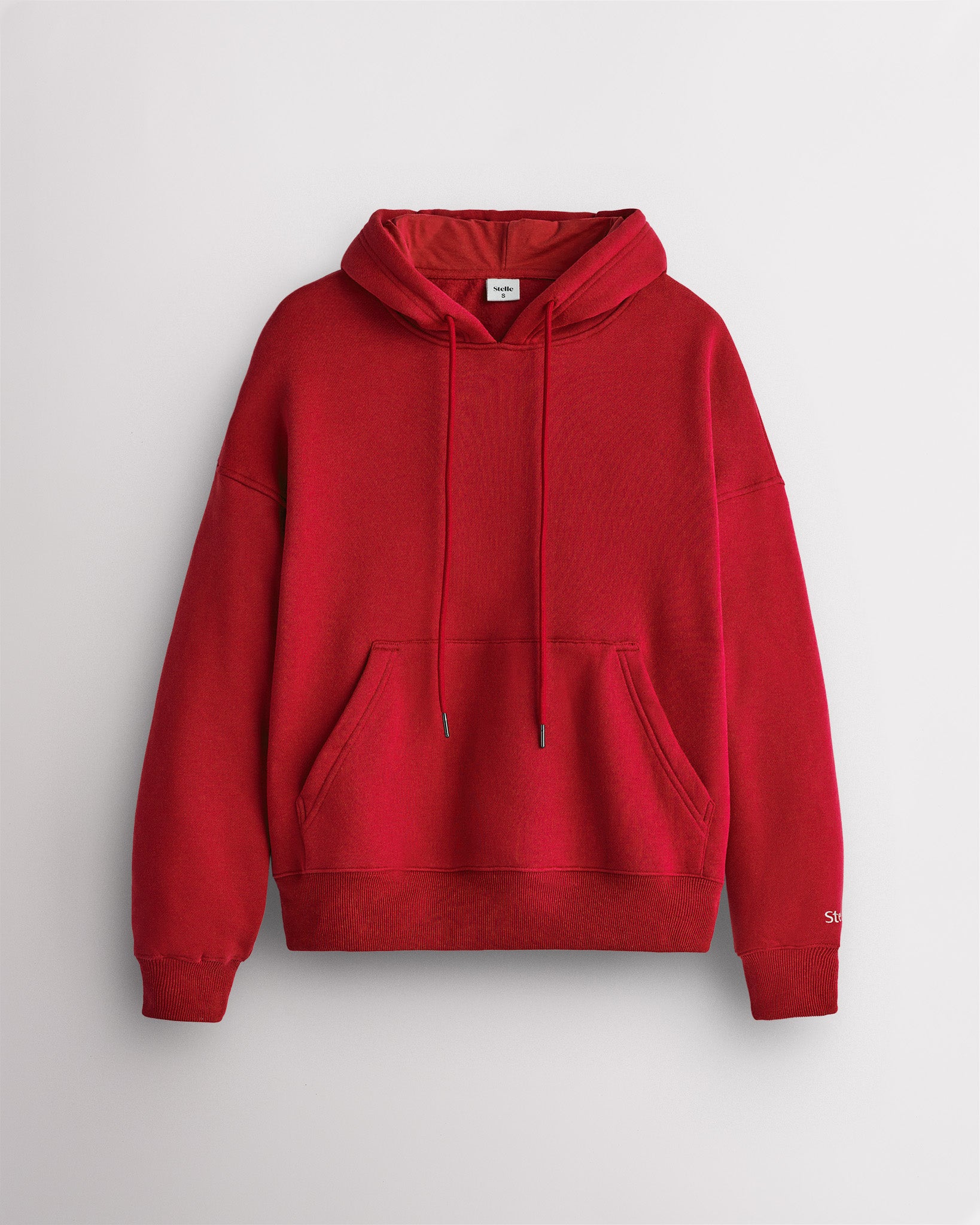 Women’s Oversized Fleece Hoodie with Embroidered Cuff in Red