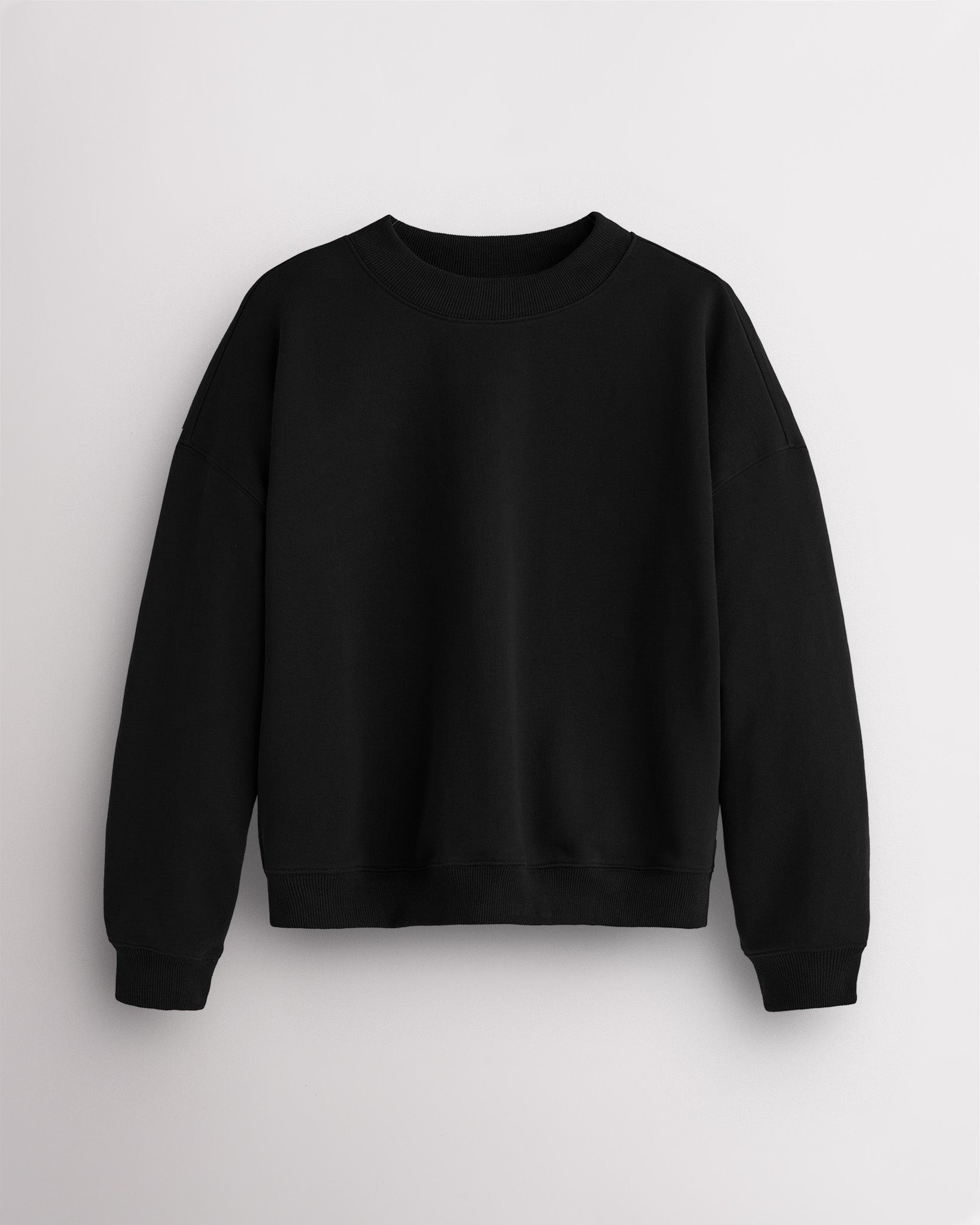 Drop Shoulder Fleece Crewneck in Black