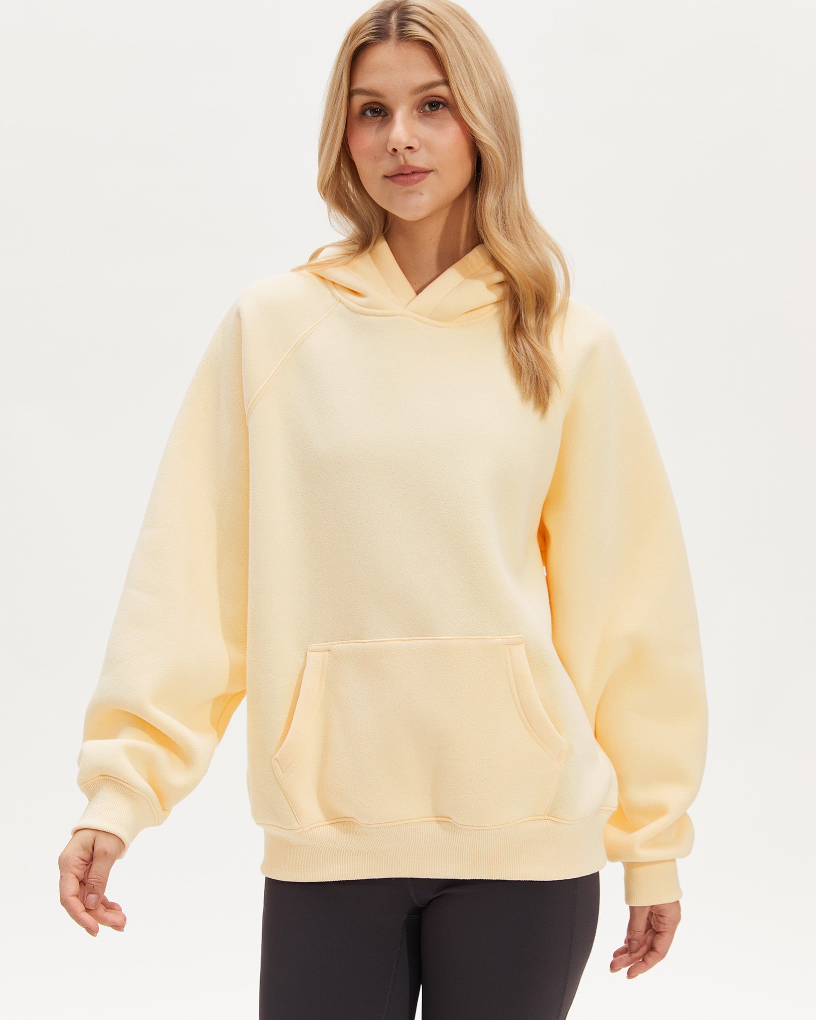 Women’s Oversized Raglan Sleeve Fleece Hoodie in Butter