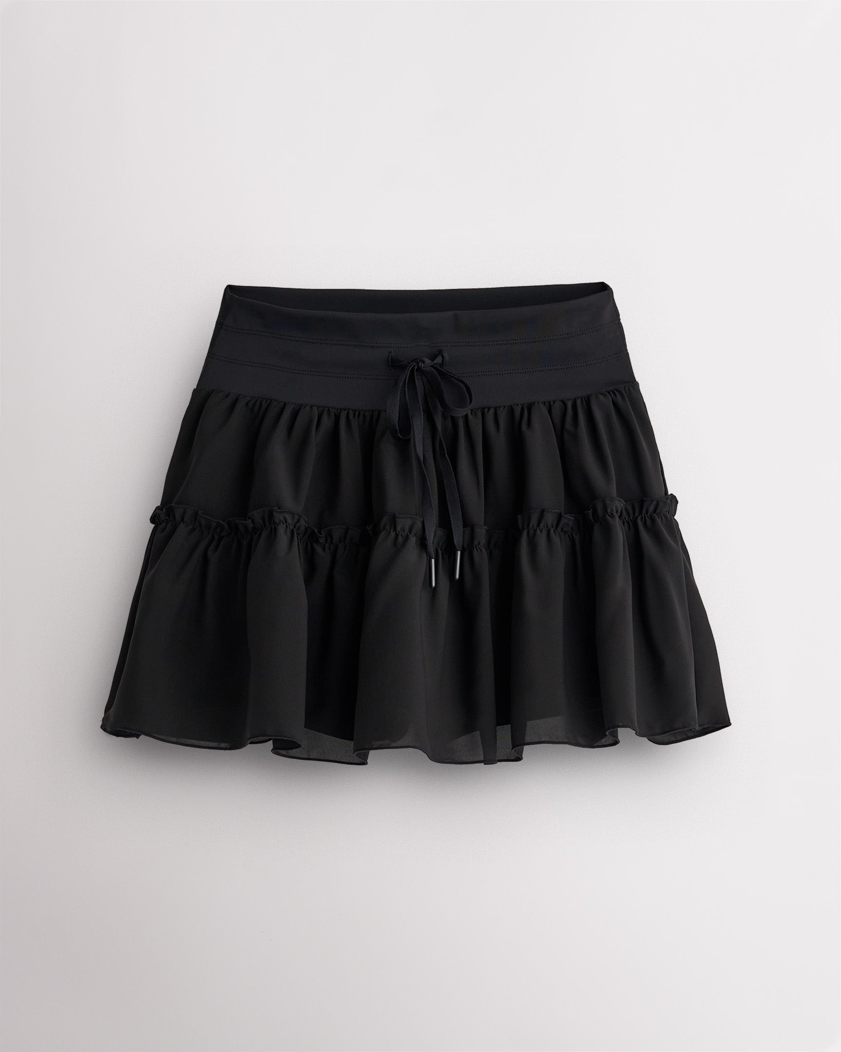 Stretchy Tiered Mini Skater Skort with Shorts in Black