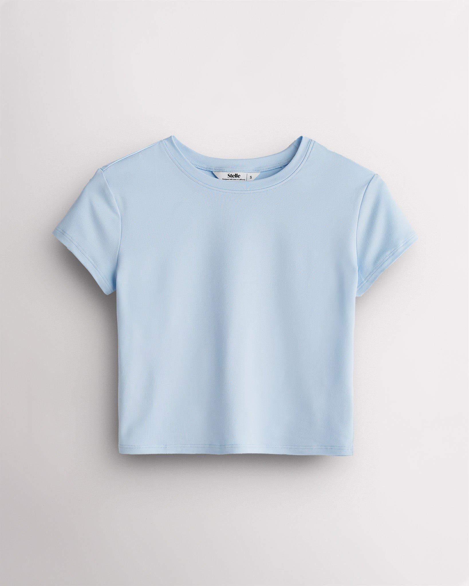 Women's Short Sleeve Cropped Fitted T-Shirt in Light Blue