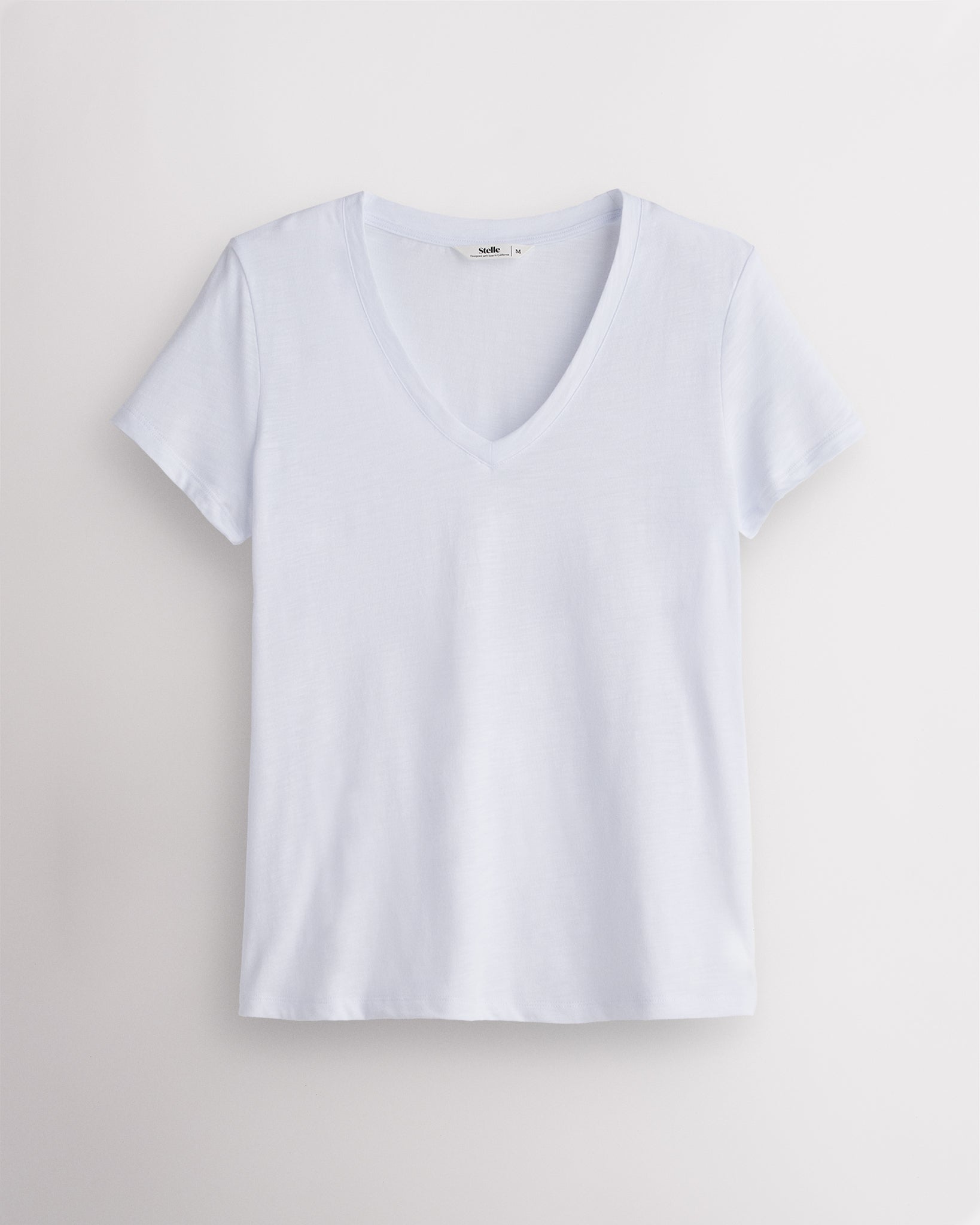 Women's Short Sleeve Slub V-Neck T-Shirt in White