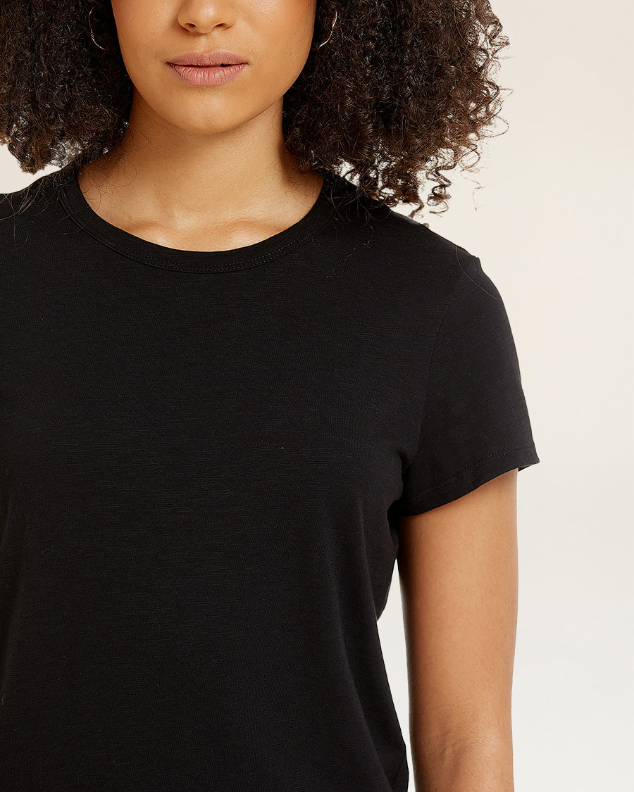 Black Short-Sleeve Cotton Slub T-Shirt