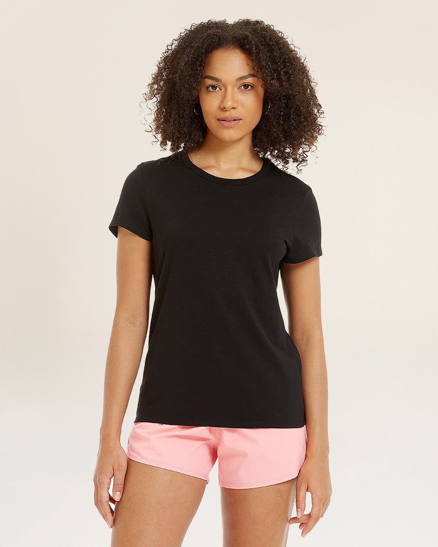 Black Short-Sleeve Cotton Slub T-Shirt