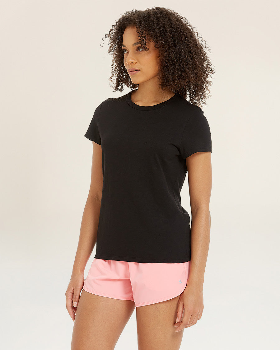Black Short-Sleeve Cotton Slub T-Shirt