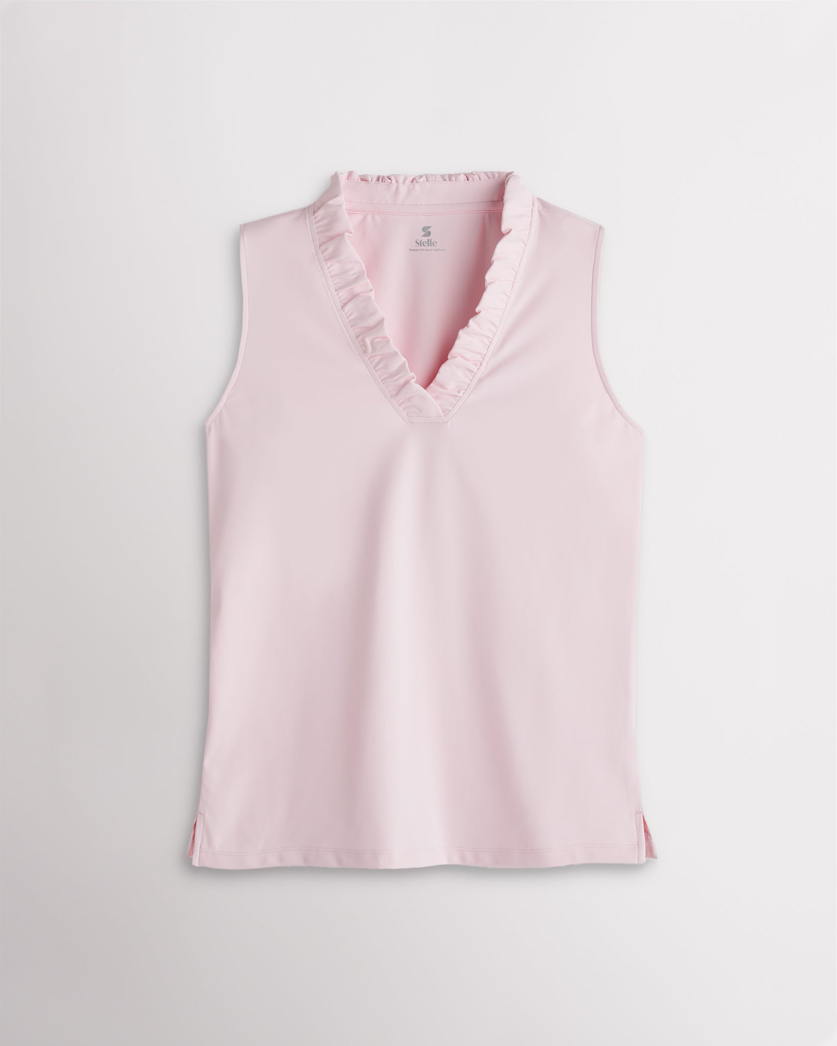Ballet Pink ruffle V-neck sleeveless polo shirt for women