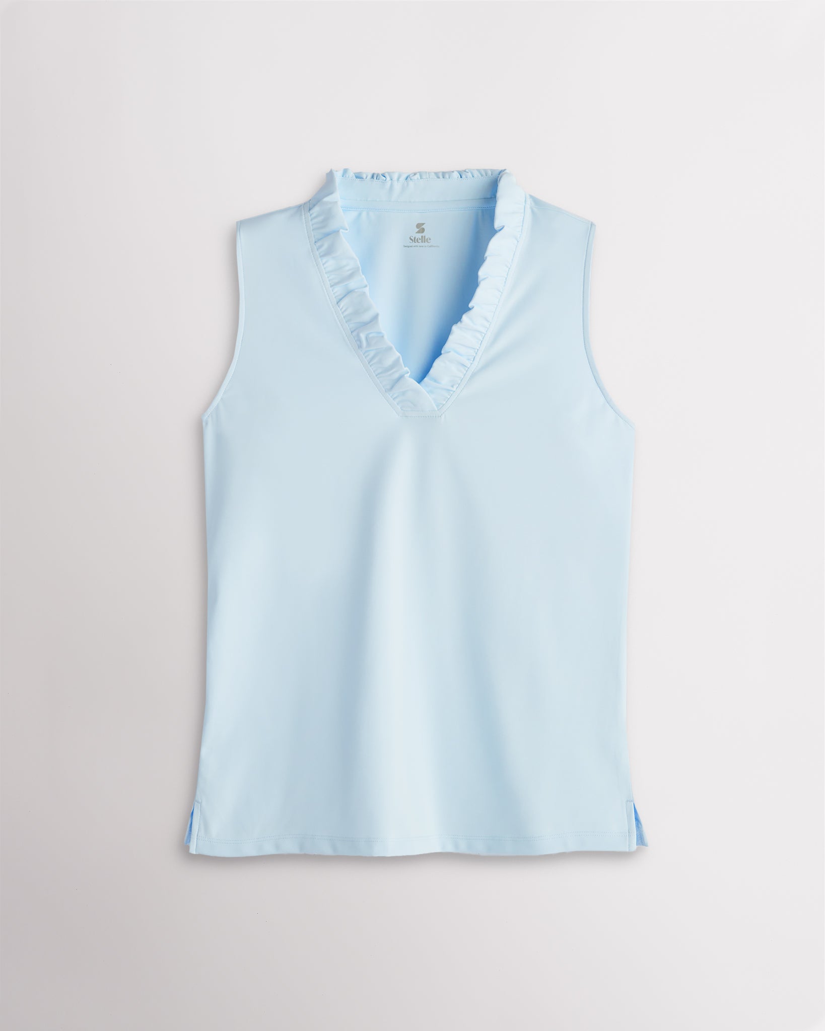Light Blue ruffle V-neck sleeveless polo shirt for women