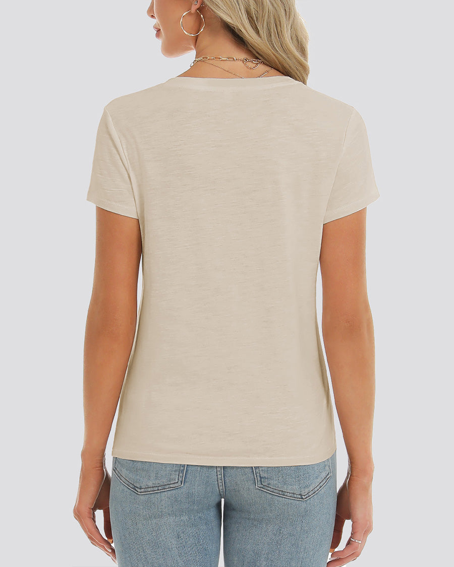 Women's Short Sleeve Slub V-Neck T-Shirt in Oat Milk