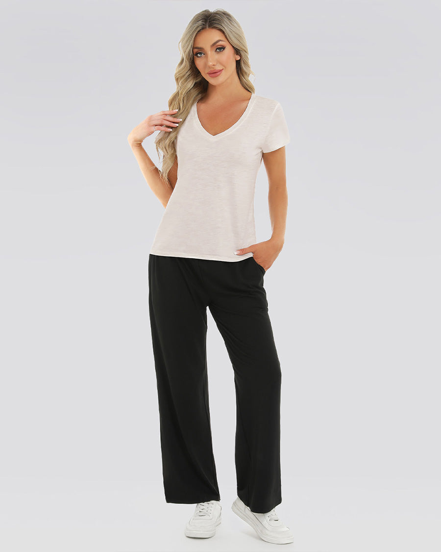 Women's Short Sleeve Slub V-Neck T-Shirt in Oat Milk