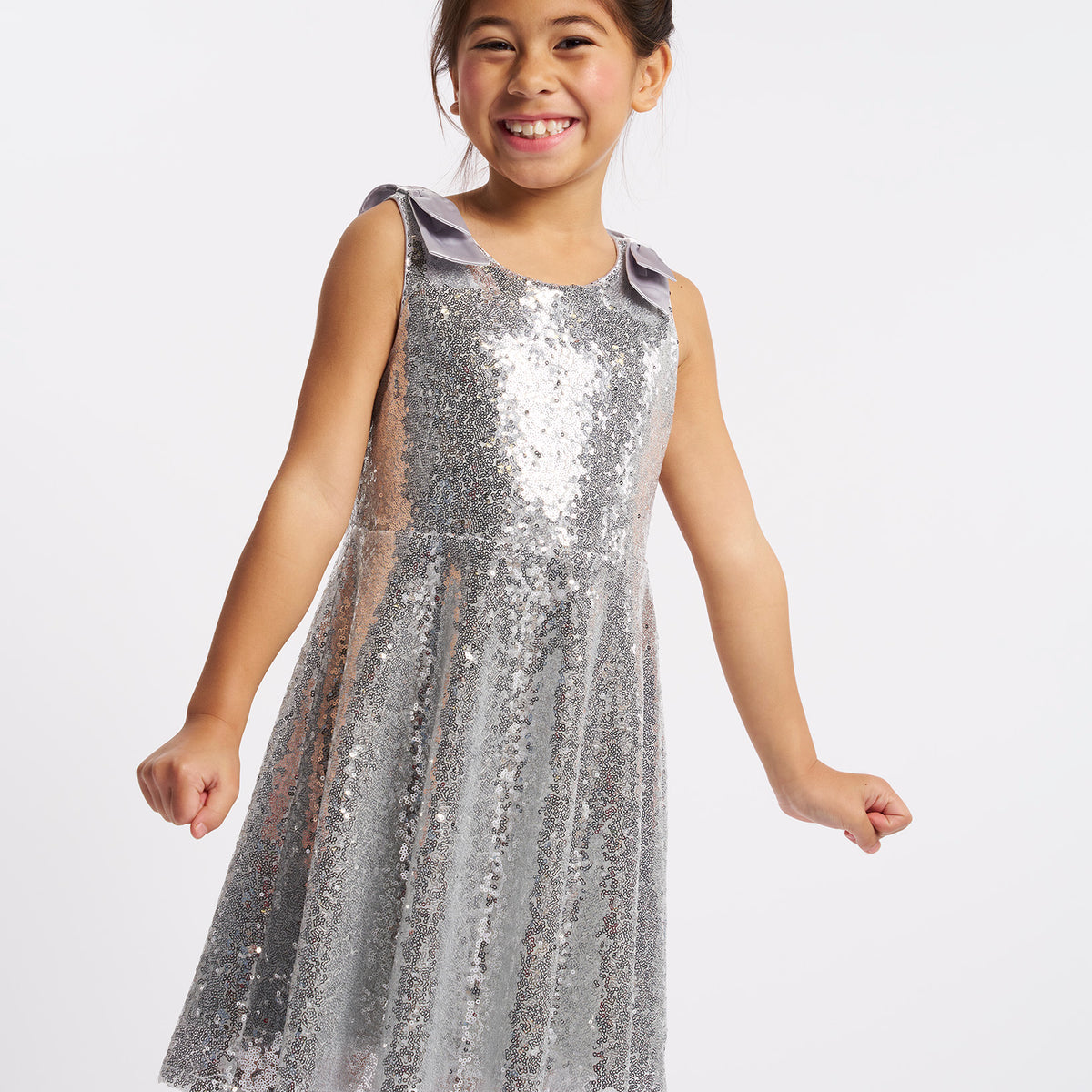 Stelle® Girls Sequin Dress with bows in Silver