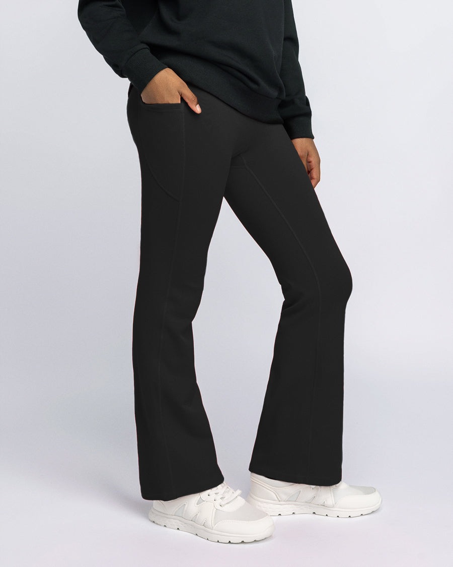 Black Play Flare Kids Fleece Leggings with Pockets