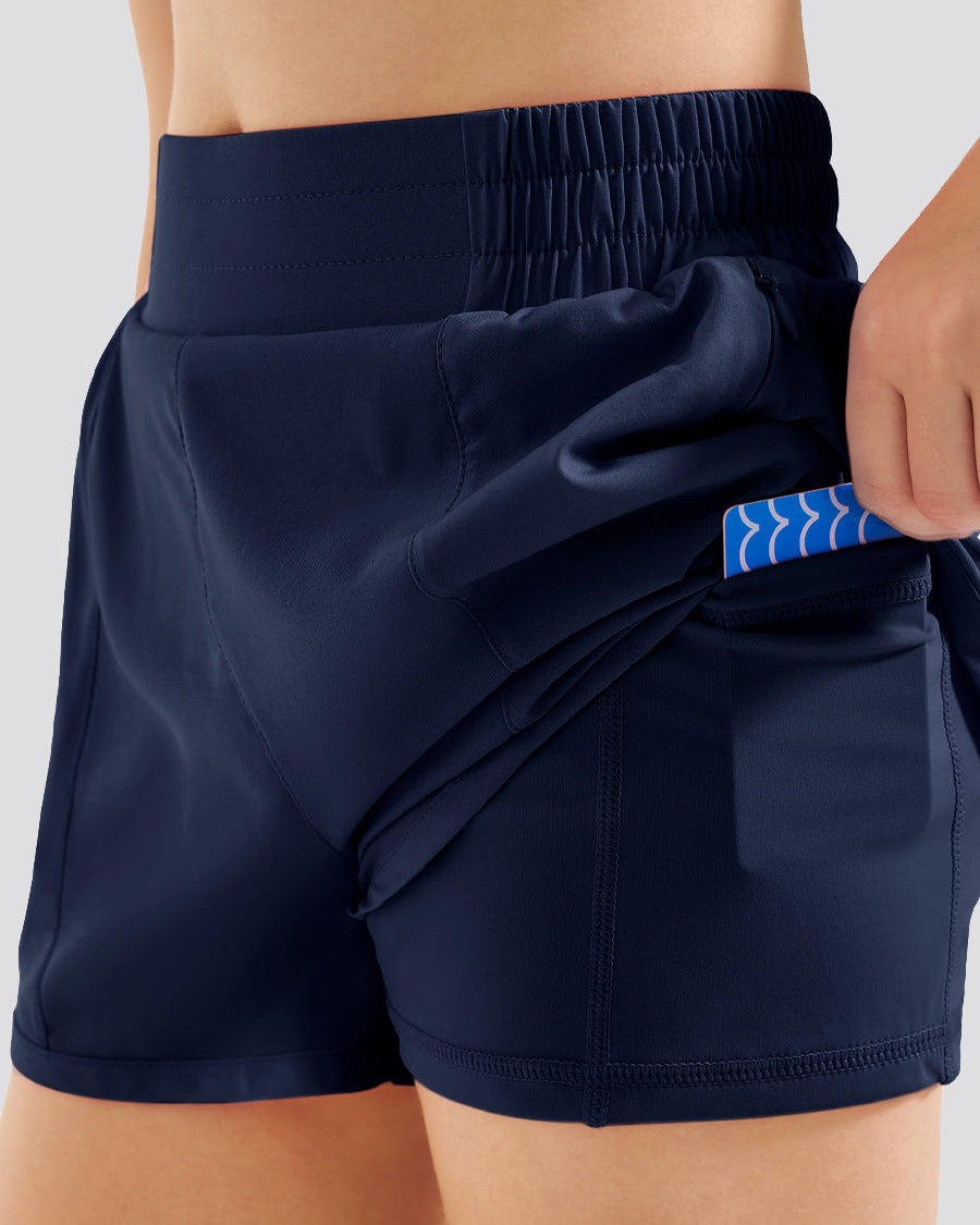 Girls BreezeEase High Waist Shorts in Navy