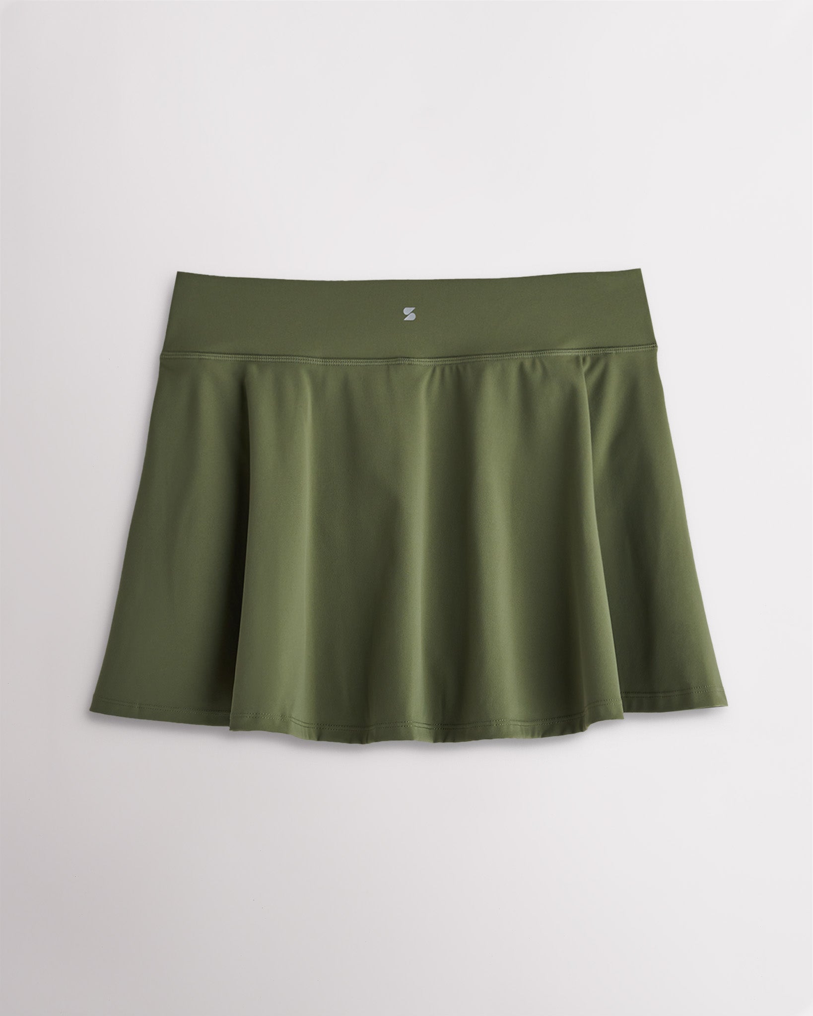 Army green flowy tennis skirt with A line silhouette and comfortable stretch fabric for sports and workouts.
