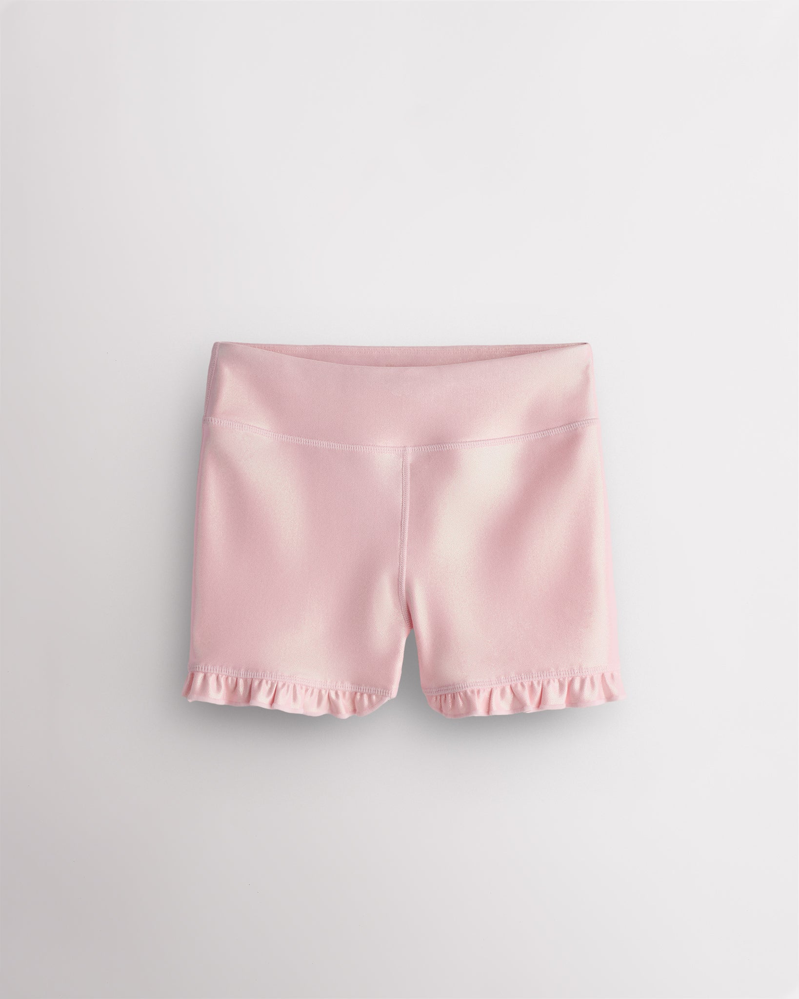 Pink Stelle Girls Shimmer Ruffle Active Short with high-waisted fit and ruffle hem
