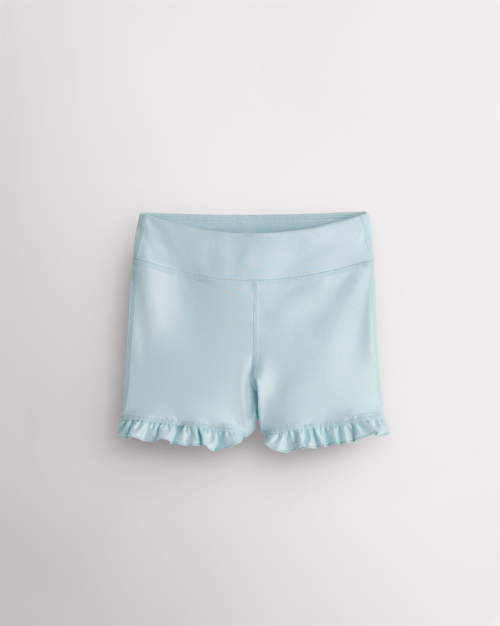 Light Blue Stelle Girls Shimmer Ruffle Active Short with high-waisted fit and ruffle hem