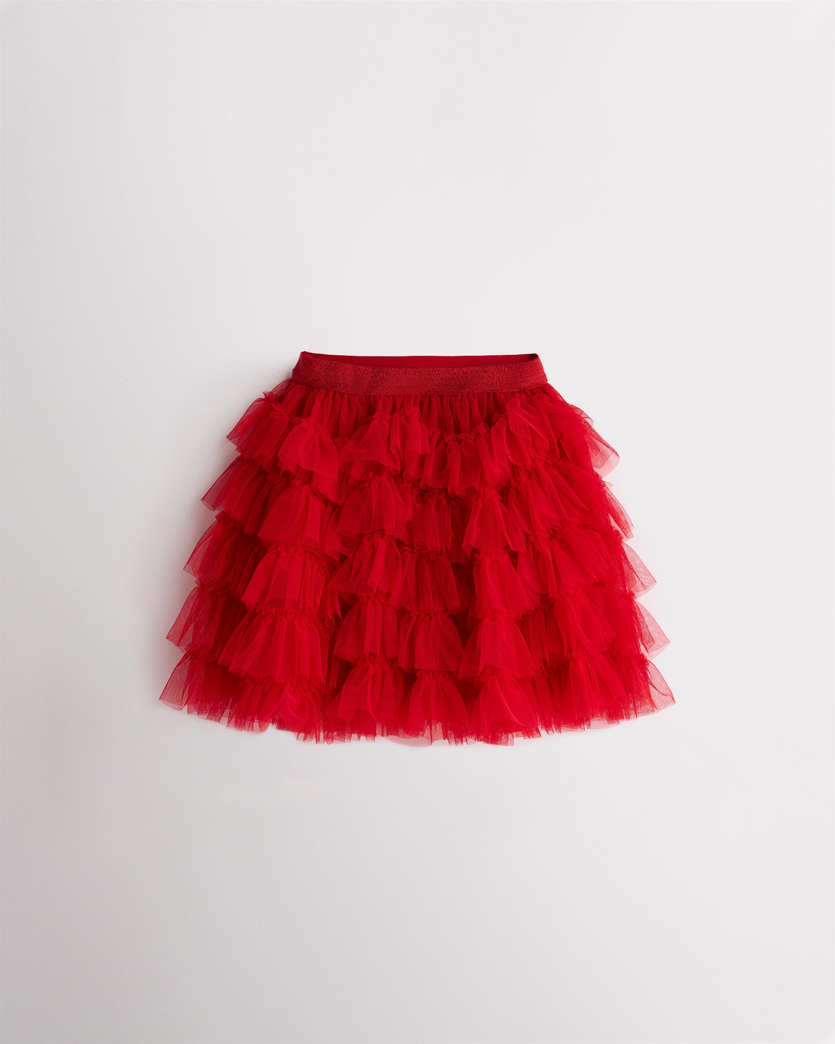 Tulle Much Girls 5-Tier Mesh Tutu Skirt in Red