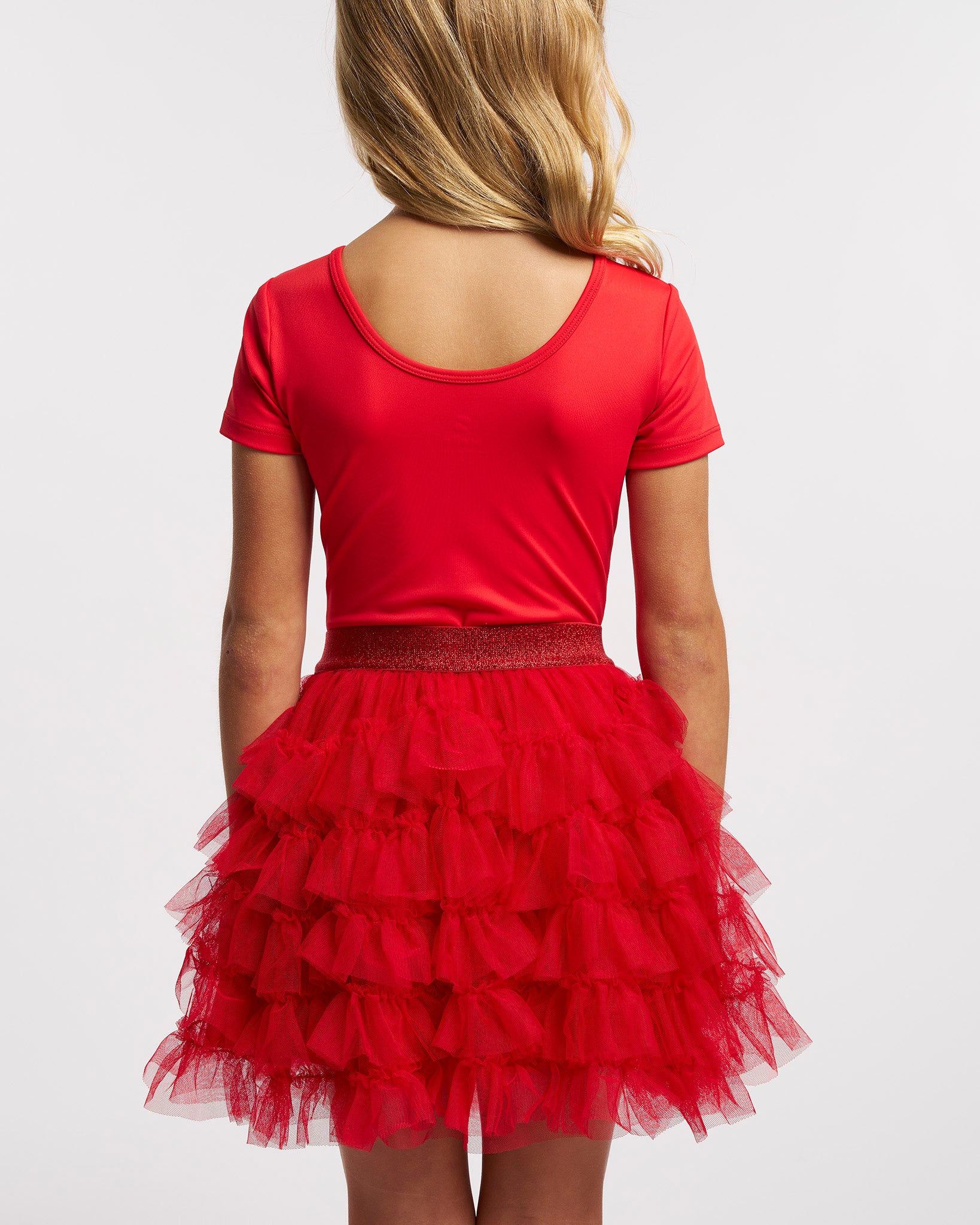Tulle Much Girls 5-Tier Mesh Tutu Skirt in Red