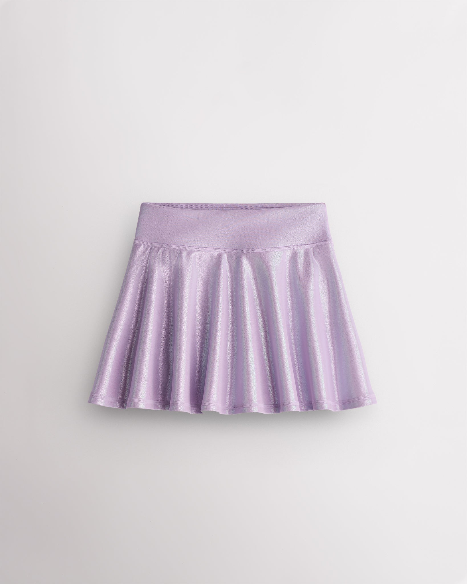 Lavender Stelle girls shimmer skort with high-waisted fit and flared skirt design on white background